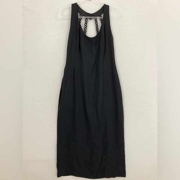 Vintage Donna Ricco Black Chain Detail Back Midi Dress Evening Classic size 14 - Picture 1 of 11
